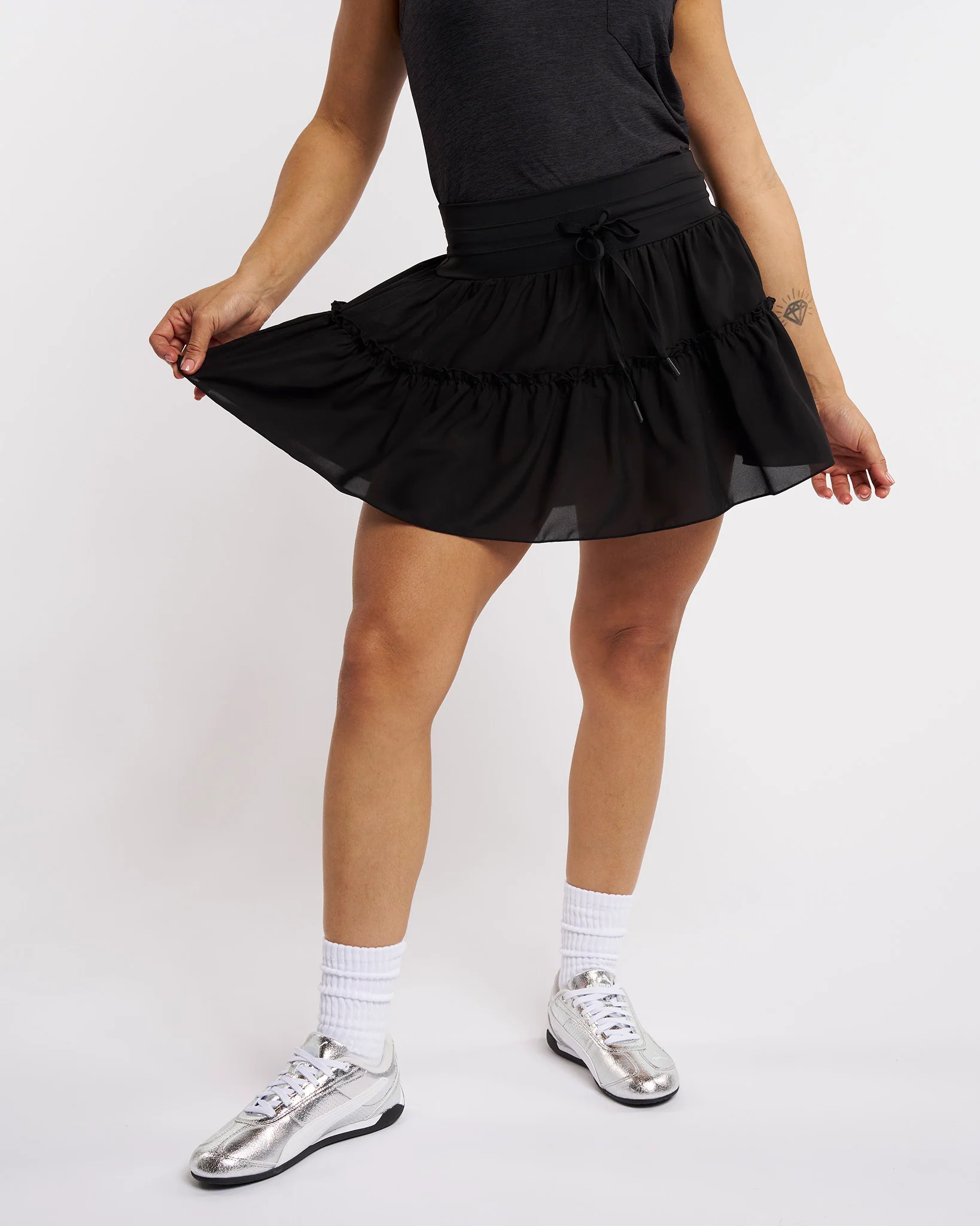 Stretchy Tiered Mini Skater Skort with Shorts - Image 2