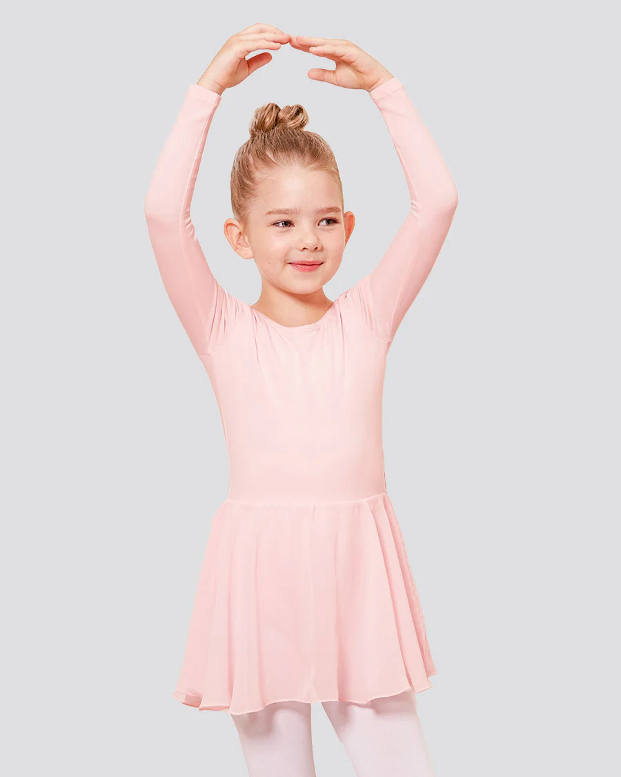 Girls Long Sleeve Ballet Leotards with Sheer Skirt - Image 4