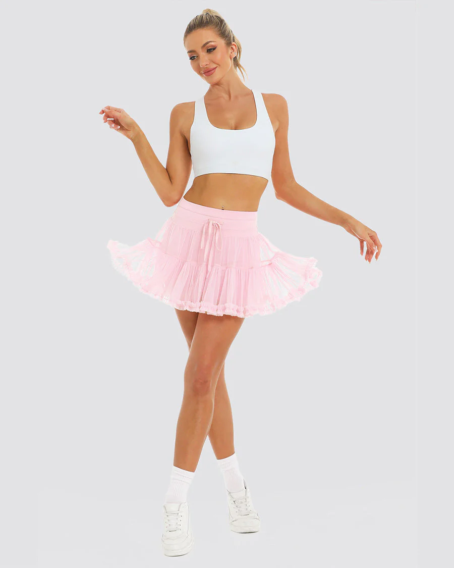 Layered Tennis Skort | Elegant High-Waisted Cake Skirt with Hidden Shorts - Image 5